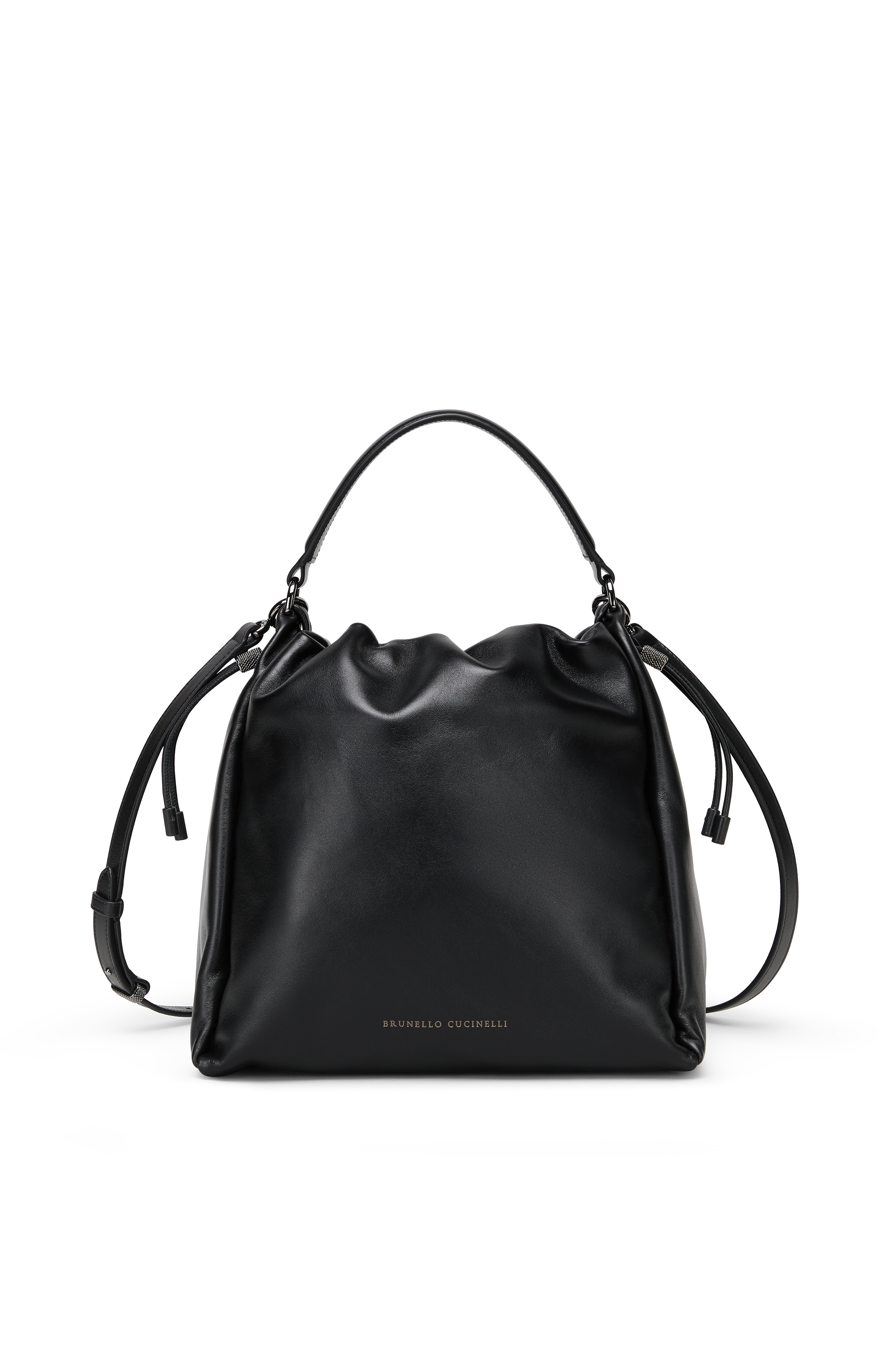 Brunello Cucinelli Soft leather Mellow Bucket bag, Main, color, Black