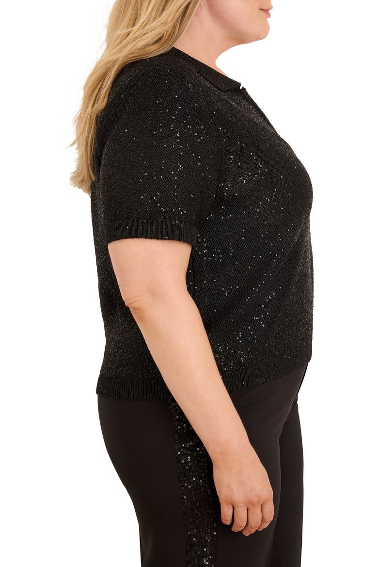 Anytime Sequin Polo Sweater, Alternate, color, BLACK ONYX