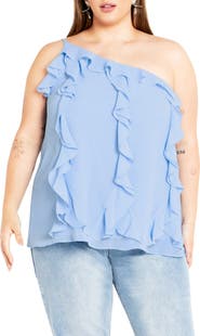 City Chic Rita Ruffle One Shoulder Top