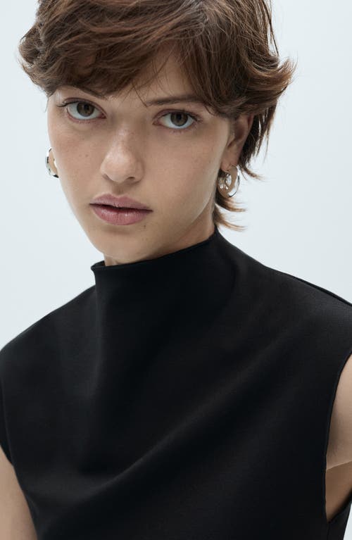 Mango Perkins Mock Neck Knit Minidress In Black