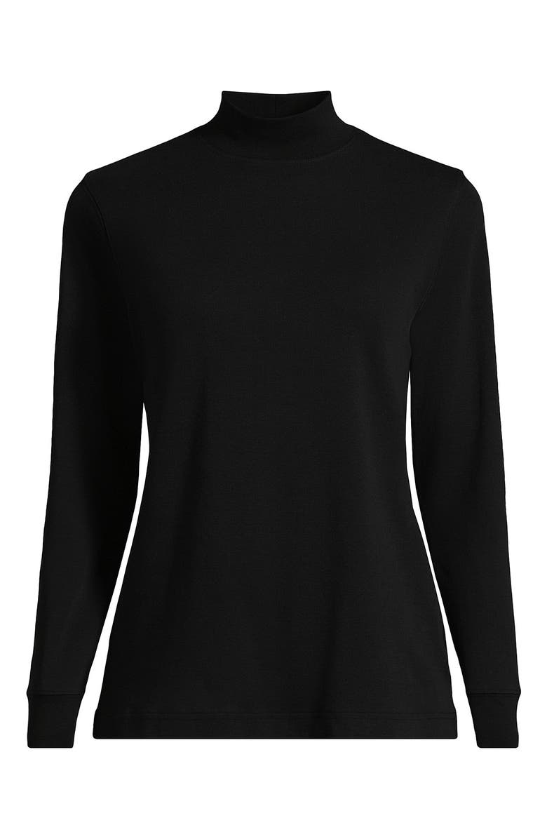 Lands' End Relaxed Cotton Long Sleeve Mock Turtleneck, Alternate, color, Black