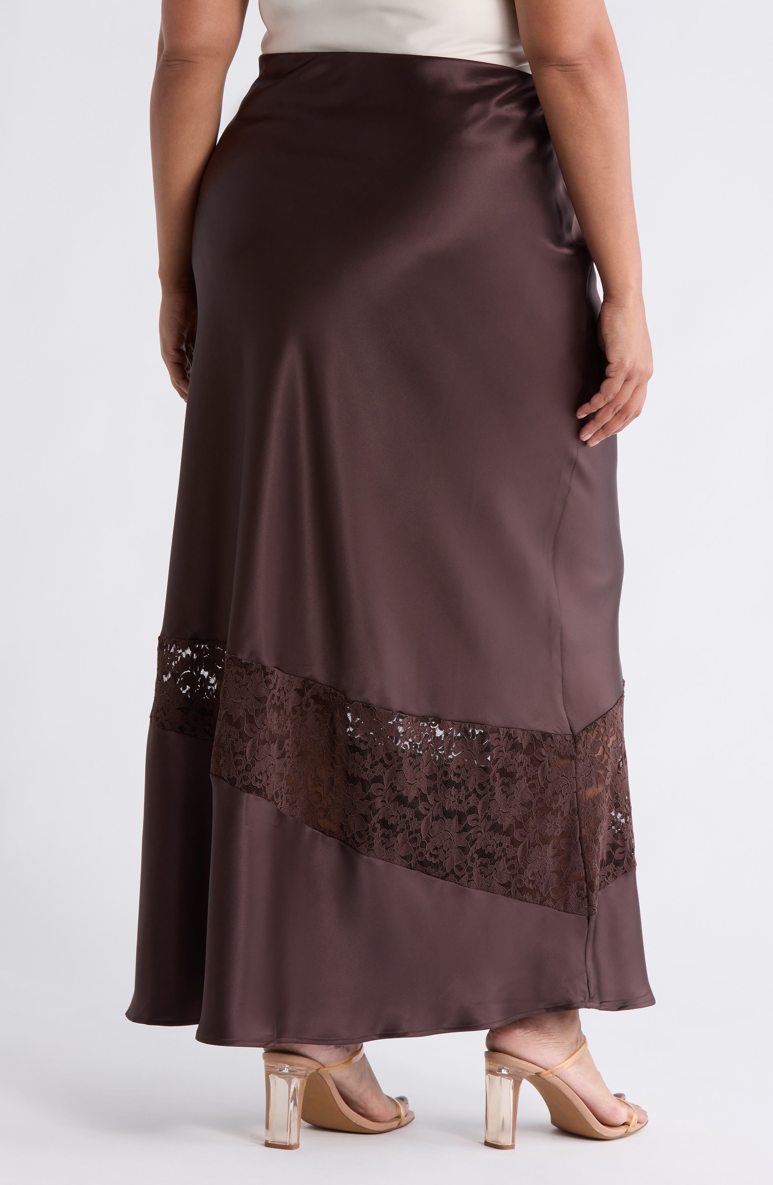 Lace Trim Satin Maxi Skirt - image 4