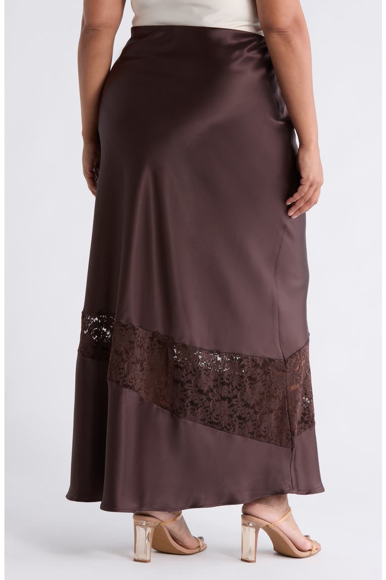 Lace Trim Satin Maxi Skirt, Alternate, color, BROWN