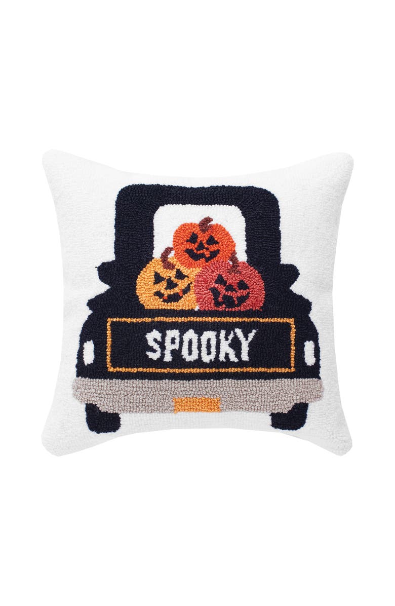 C&F Home Pumpkin Truck Happy Halloween Hooked Throw Pillow, 3" x 18", Main, color, White