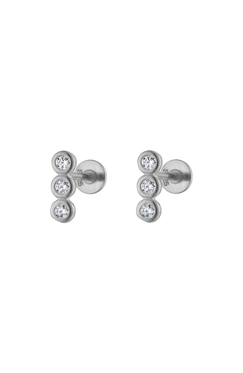 Outofoffice Triple Round Pavé Silver Stud Earrings, Main, color, Silver