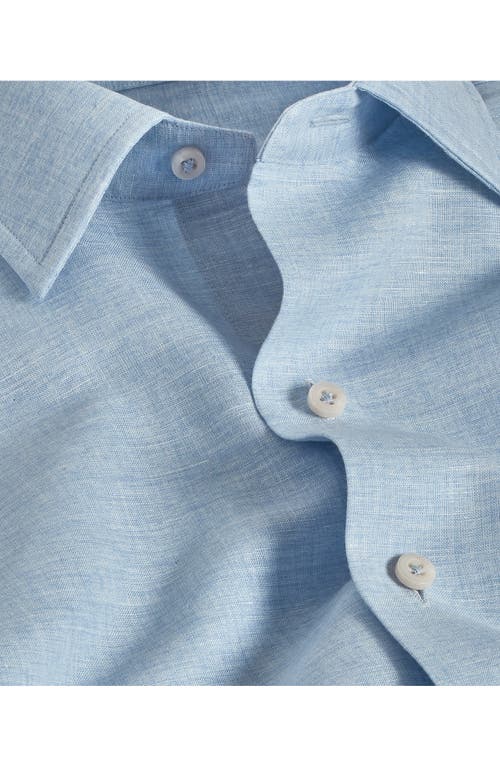 David Donahue Short Sleeve Linen & Cotton Sport Shirt In Sky