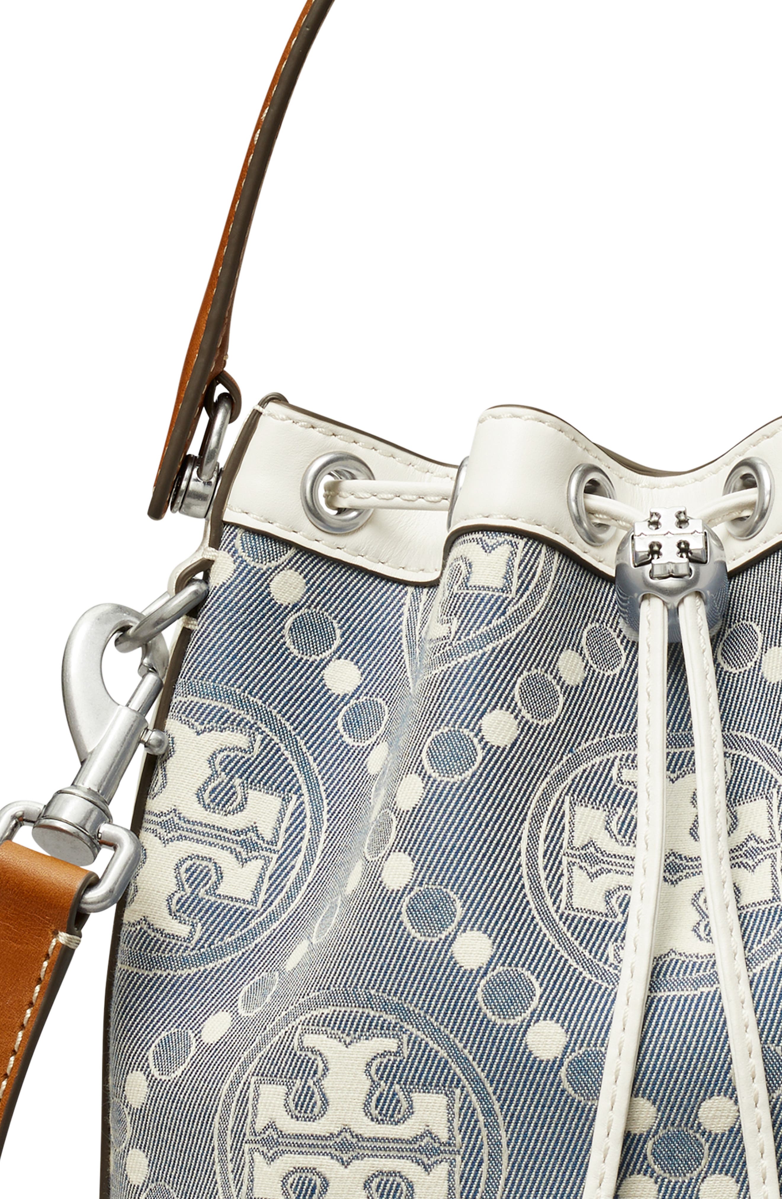 Tory Burch T Monogram Denim Bucket Bag, Alternate, color, 