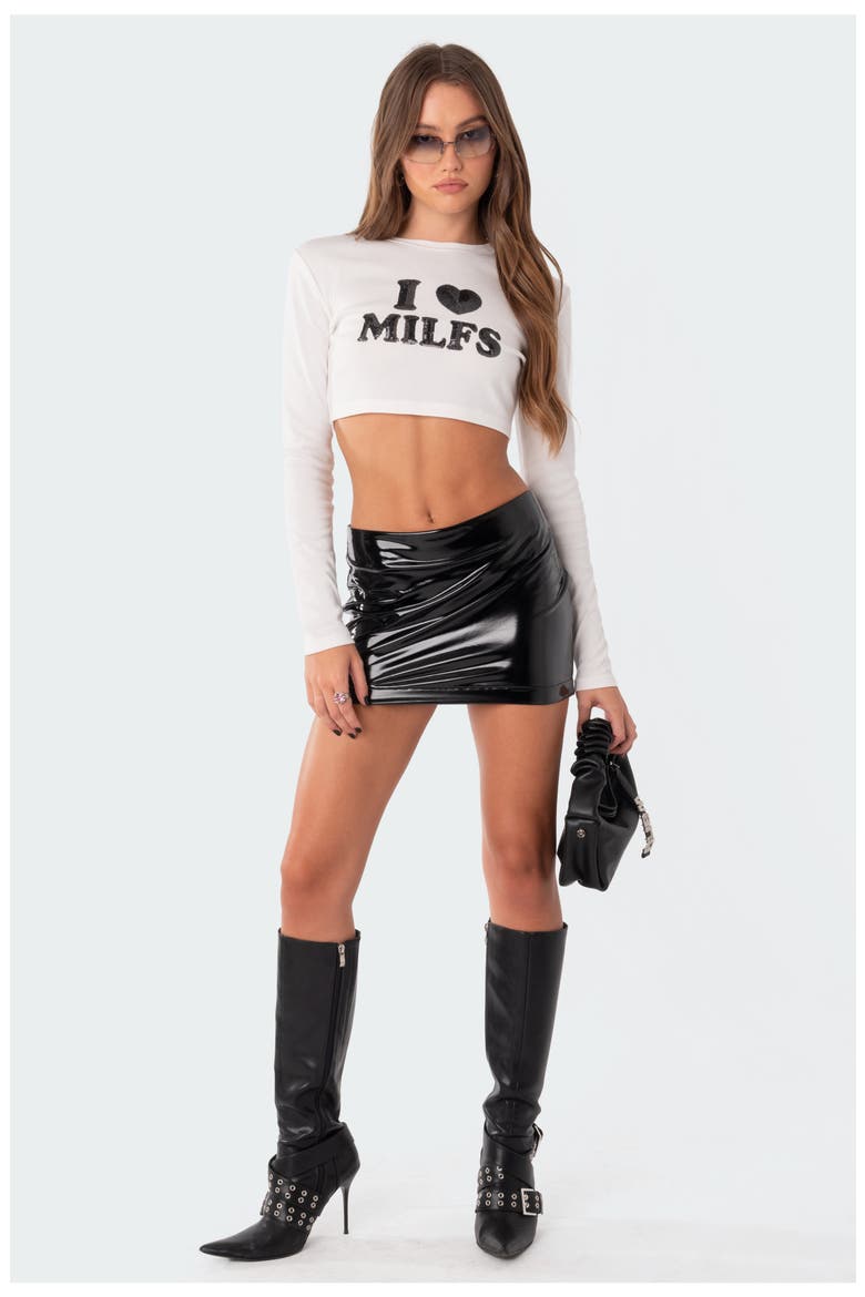 Electra Low Rise Vinyl Miniskirt, Alternate, color, BLACK