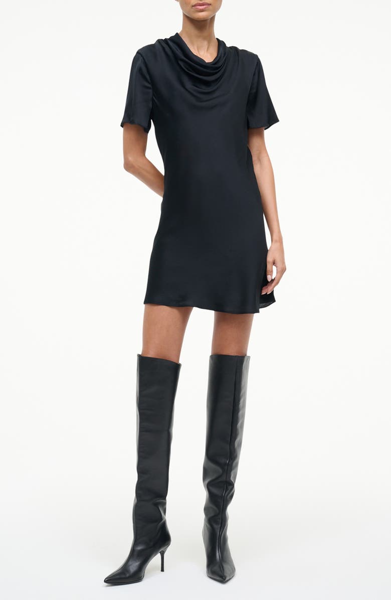 STAUD Iris Cowl Neck Stretch Silk Minidress, Main, color, 