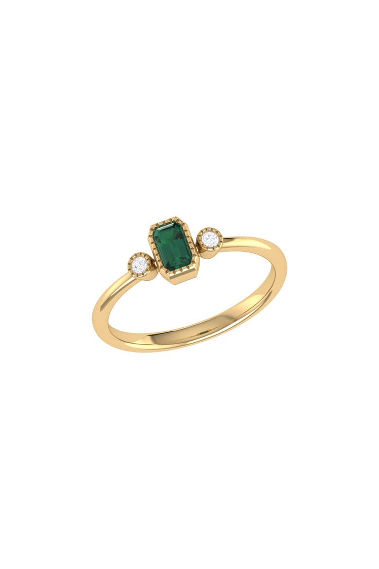 Emerald Cut Emerald & Diamond Birthstone Ring in 14K Gold, Main, color, Yellow Gold