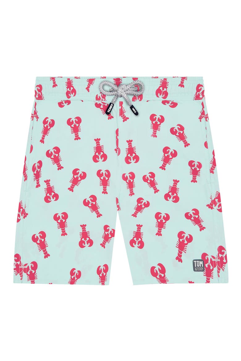 Lobster Print Swim Trunks, Alternate, color, LIGHT BLUE/ BERRY