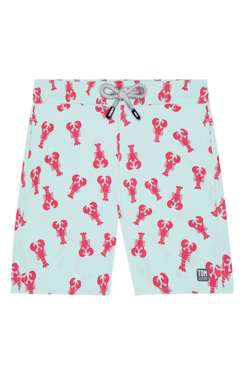 Tom & Teddy Lobster Print Swim Trunks, Alternate, color, 