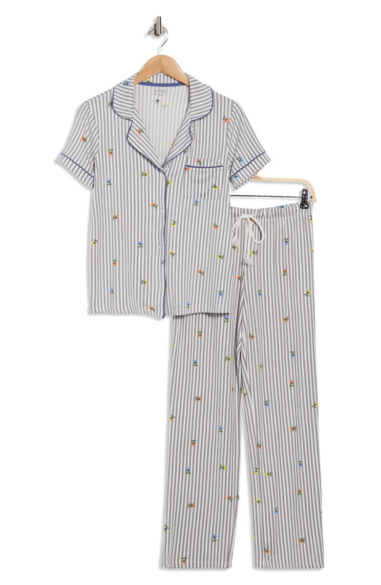 JACLYN Stripe Floral Notched Collar Pajamas, Alternate, color, Magazine Stripe