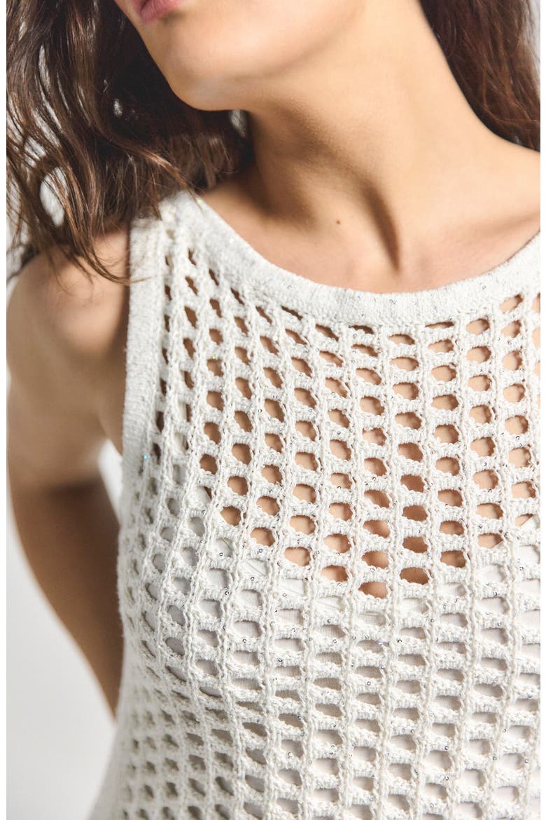Lais Sequin Crochet Minidress, Alternate, color, WHITE