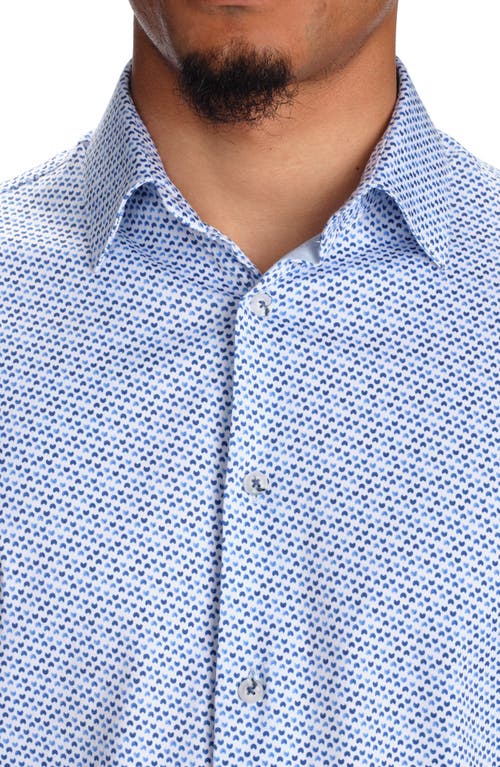 Studio Garnet Los Angeles Micro Print Short Sleeve Stretch Cotton Button-up Shirt In Blue