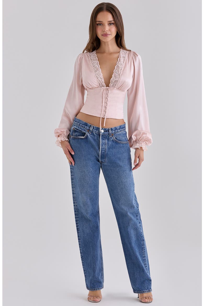 Luciana Silk Balloon Sleeve Crop Top, Alternate, color, PINK