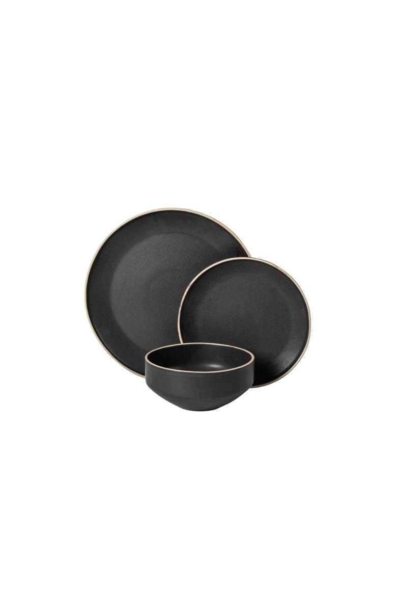Plates and Bowls Set 12 Piece Matte Reactive Stoneware Dinnerware Set for 4, Alternate, color, Matte Black