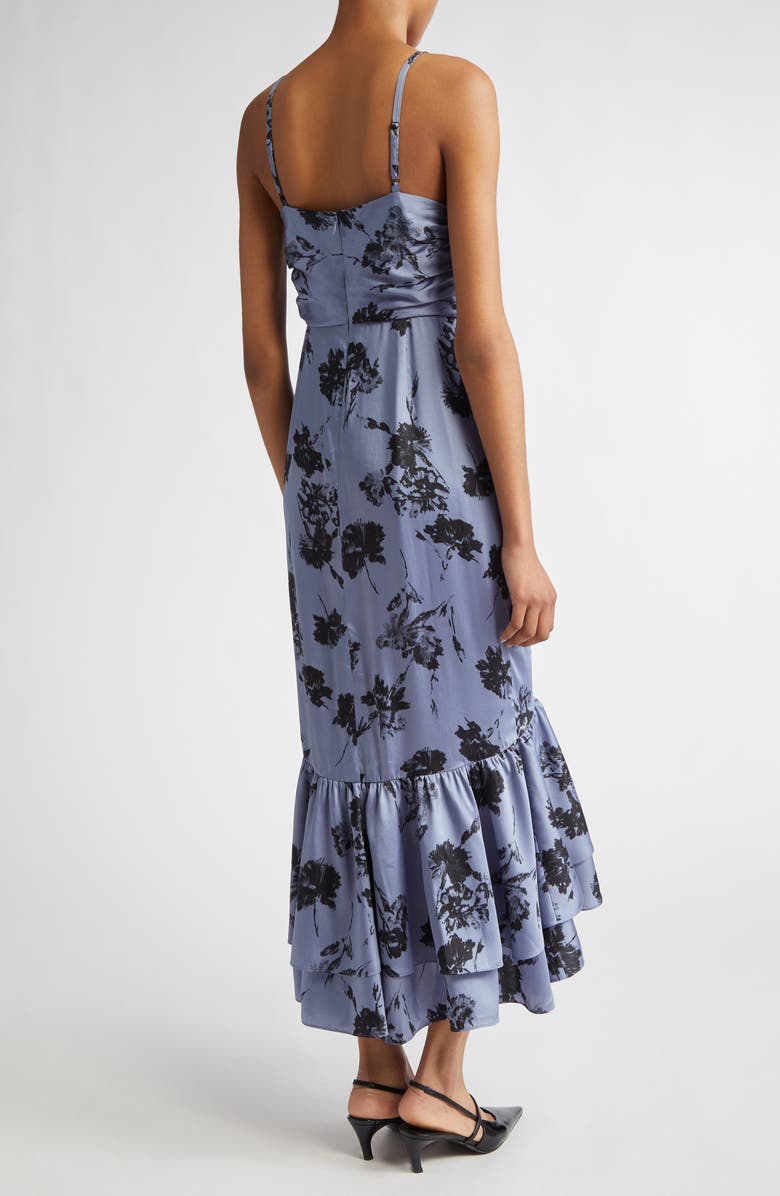 Cinq à Sept Akemi Cool Carnation Ruffle Detail Satin Dress, Alternate, color, Rustic Blue Multi