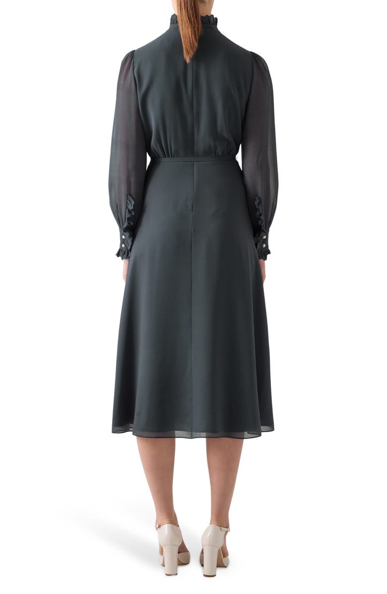 LK Bennett Sadie Ruffle Long Sleeve Dress, Alternate, color, Green/ Blue