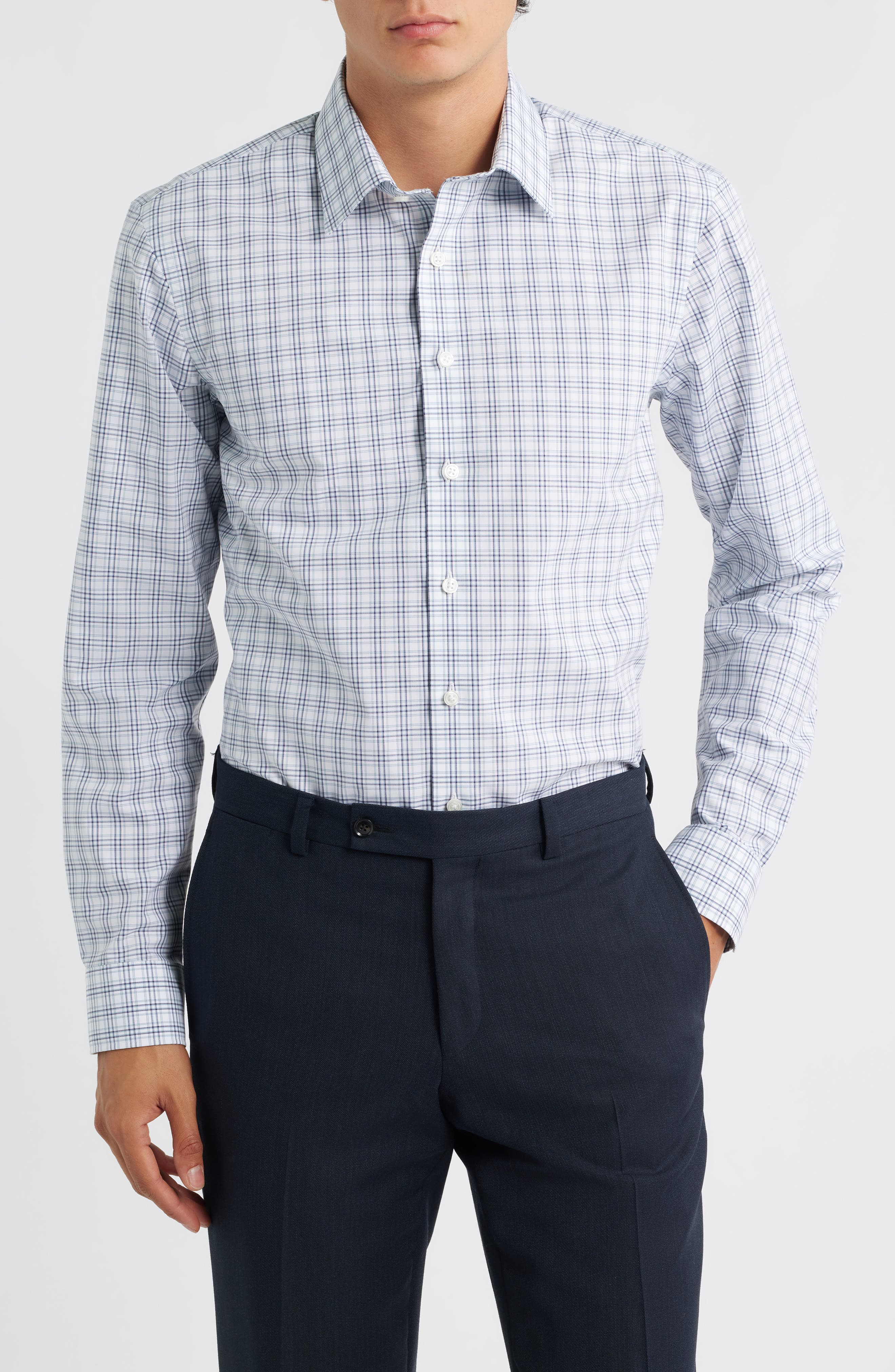 Nordstrom Extra Trim Fit Check Non Iron Cotton Dress Shirt
