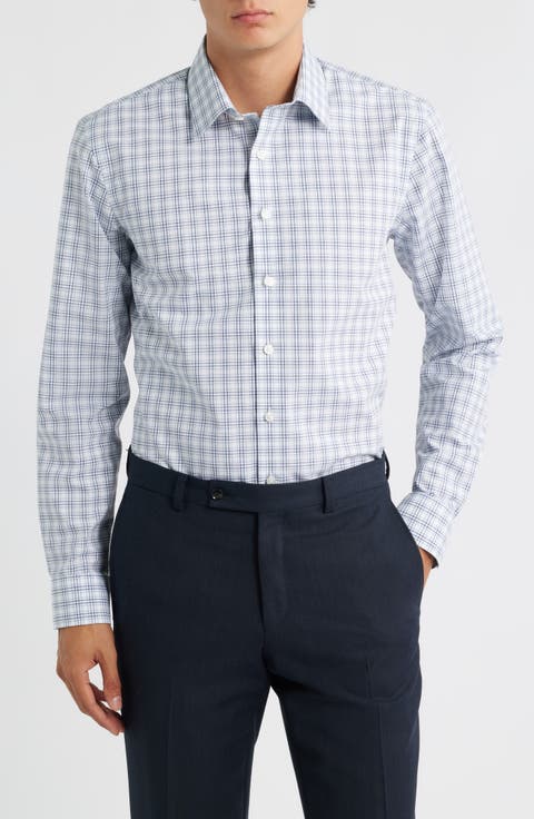 Extra Trim Fit Check Non Iron Cotton Dress Shirt (Regular, Big & Tall)