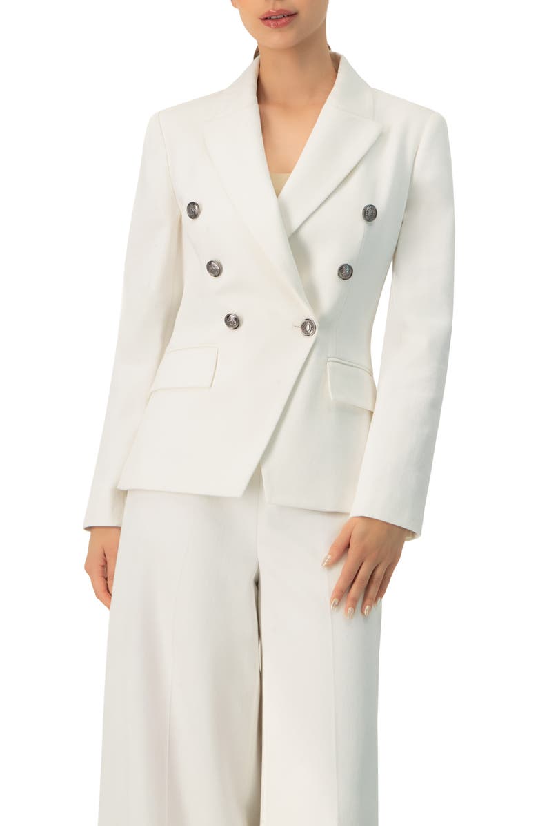 IVONNE Double-Breasted Blazer with Flap Pockets, Main, color, White