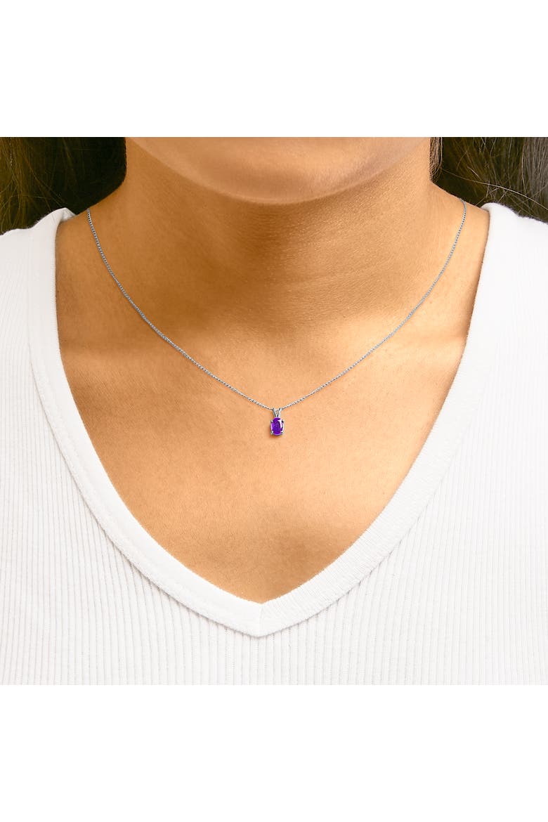 14K Gold 6x4MM Oval Shaped Gemstone Solitaire Pendant Necklace, Alternate, color, Purple Amethyst | White