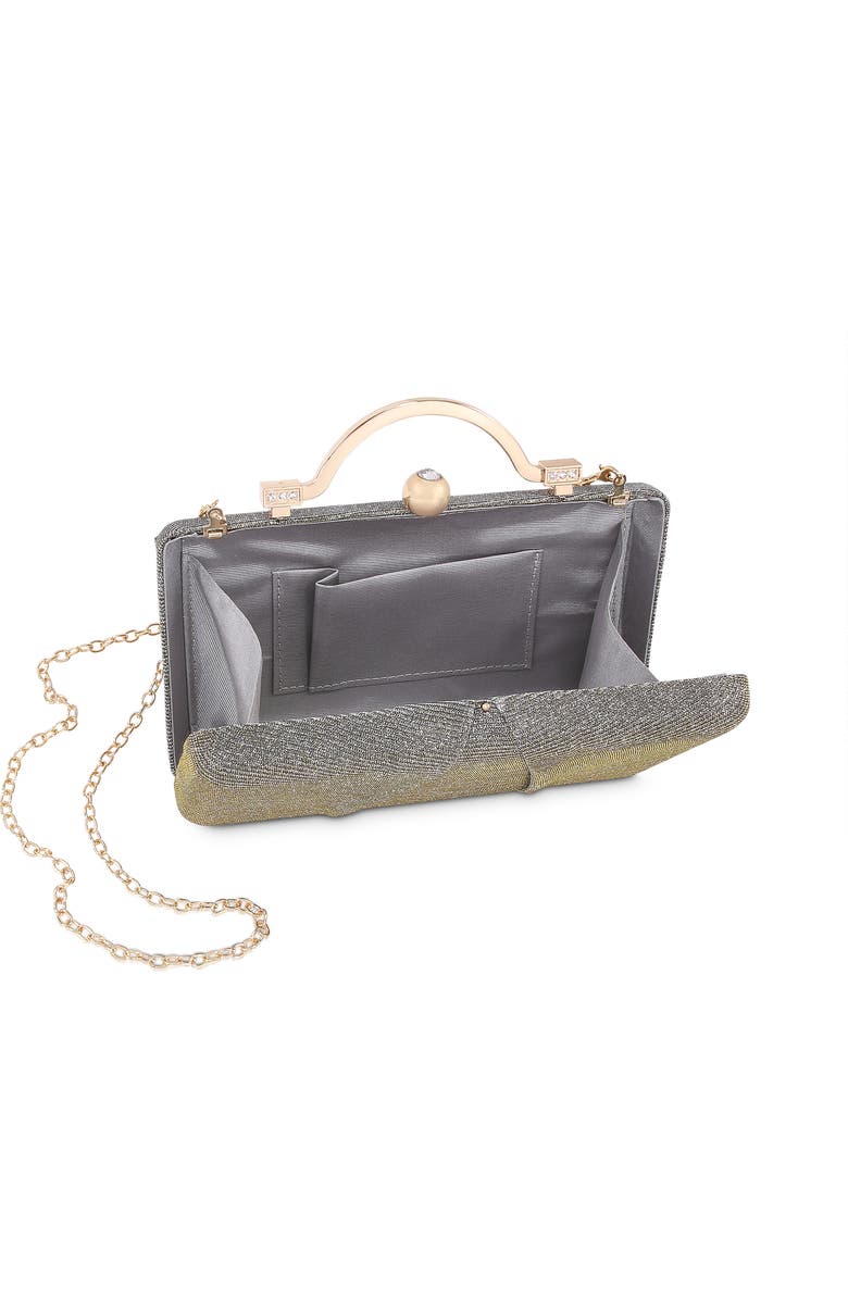 Jewel Badgley Mischka Lara Sparkle Jacquard Minaudiere with Outer Pocket, Alternate, color, Silvergold