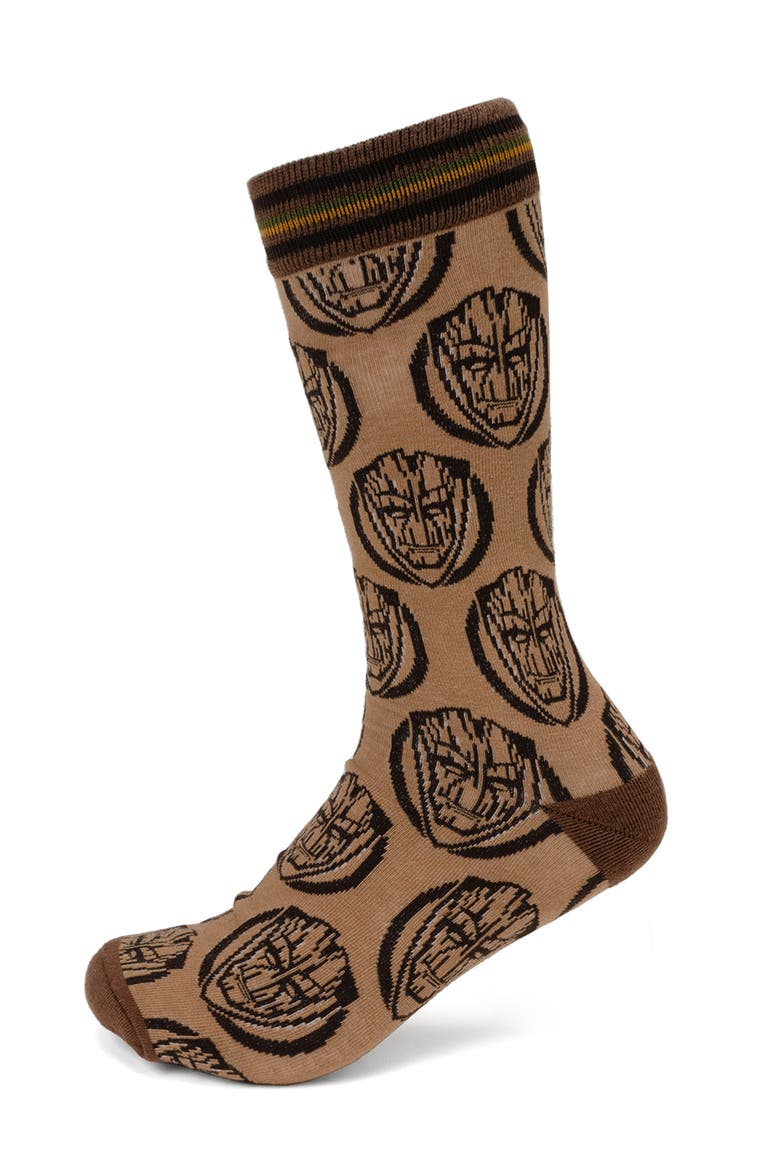 x Marvel Groot Cotton Blend Dress Socks & Lapel Pin Set, Alternate, color, BROWN