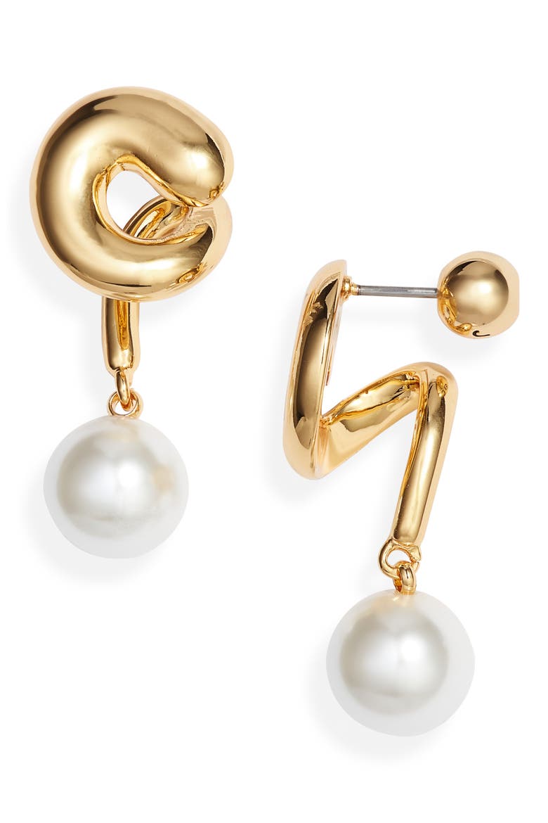 Daphne Imitation Pearl Drop Earrings, Main, color, HIGH POLISH GOLD