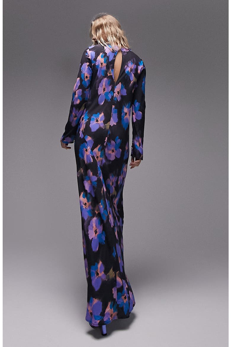Floral Cutout Back Long Sleeve Maxi Dress, Alternate, color, MULTI