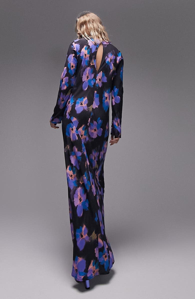Topshop Floral Cutout Back Long Sleeve Maxi Dress, Alternate, color,