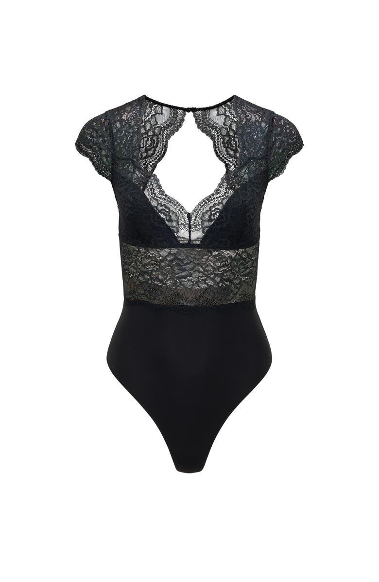 Adore Me Meave Bodysuit Lingerie, Alternate, color, Black