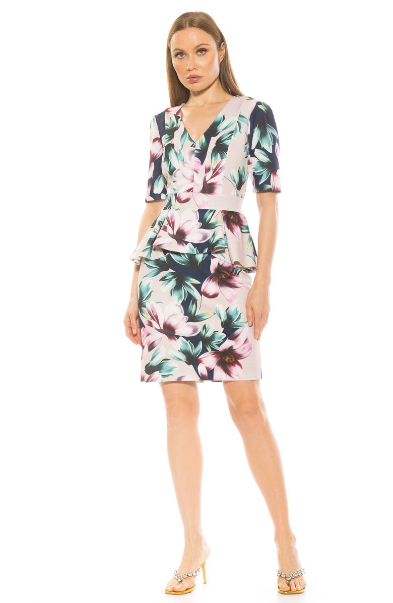 Alexia Admor Atlas V-Neck Sheath Midi Dress, Alternate, color, Beige Floral
