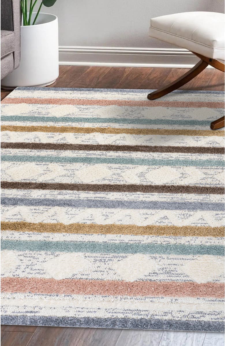 JONATHAN Y Faiza Moroccan Striped Geometric High-Low Area Rug, Alternate, color, Multi/Cream