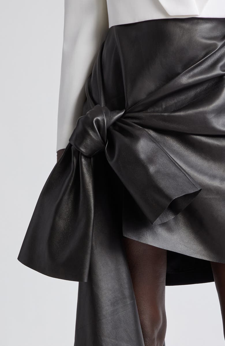 McQueen Knot Drape Lambskin Leather Miniskirt, Alternate, color, 