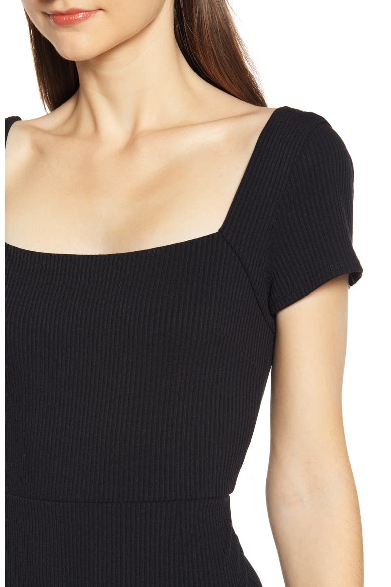 Ribbed Square Neck Dress, Alternate, color, BLACK