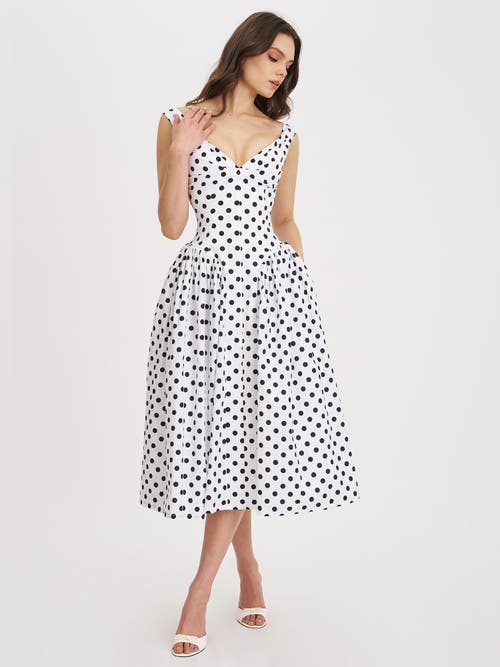 Miss Circle Rahma Polka Dot Drop Waist Midi Cotton Poplin Dress