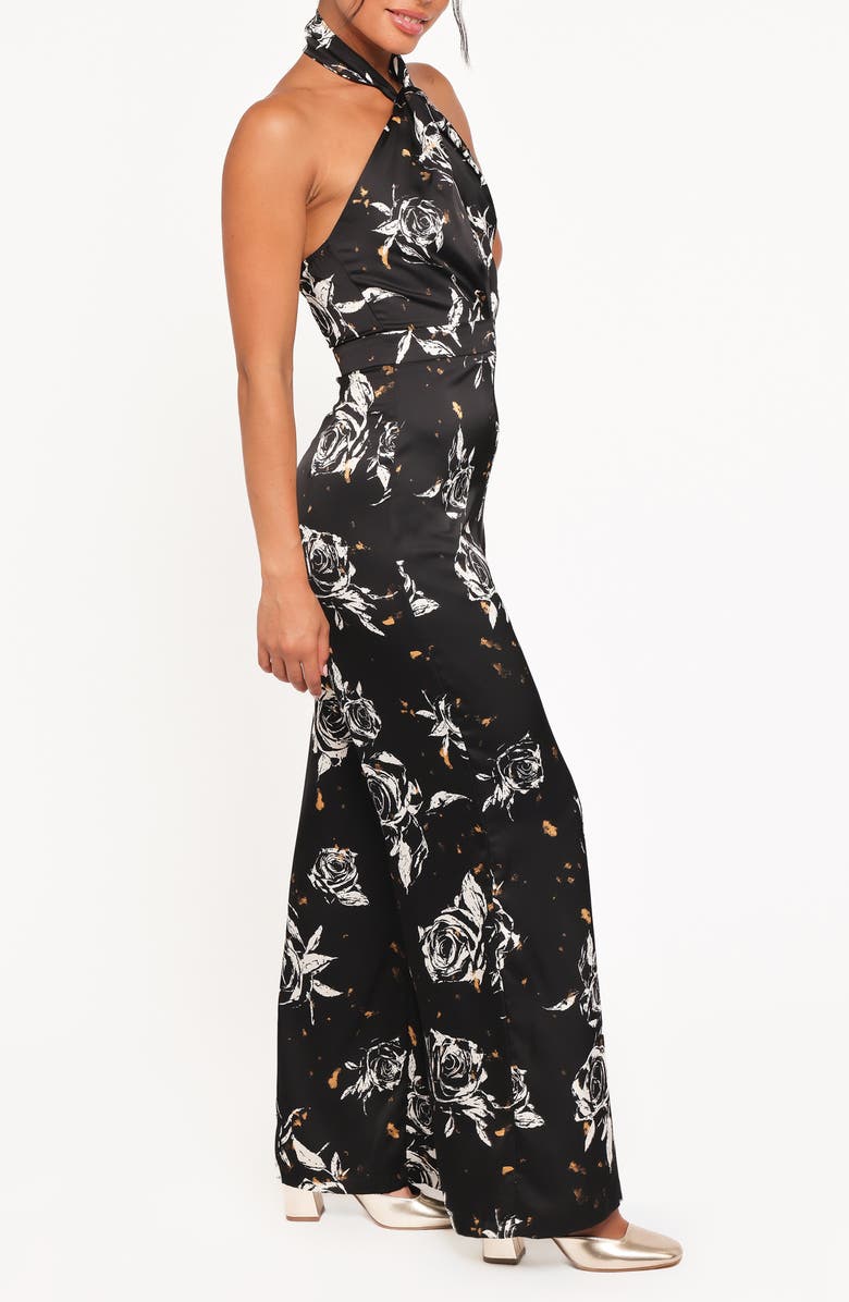 Petal & Pup Raelynn Floral Halter Jumpsuit, Alternate, color, Black Floral