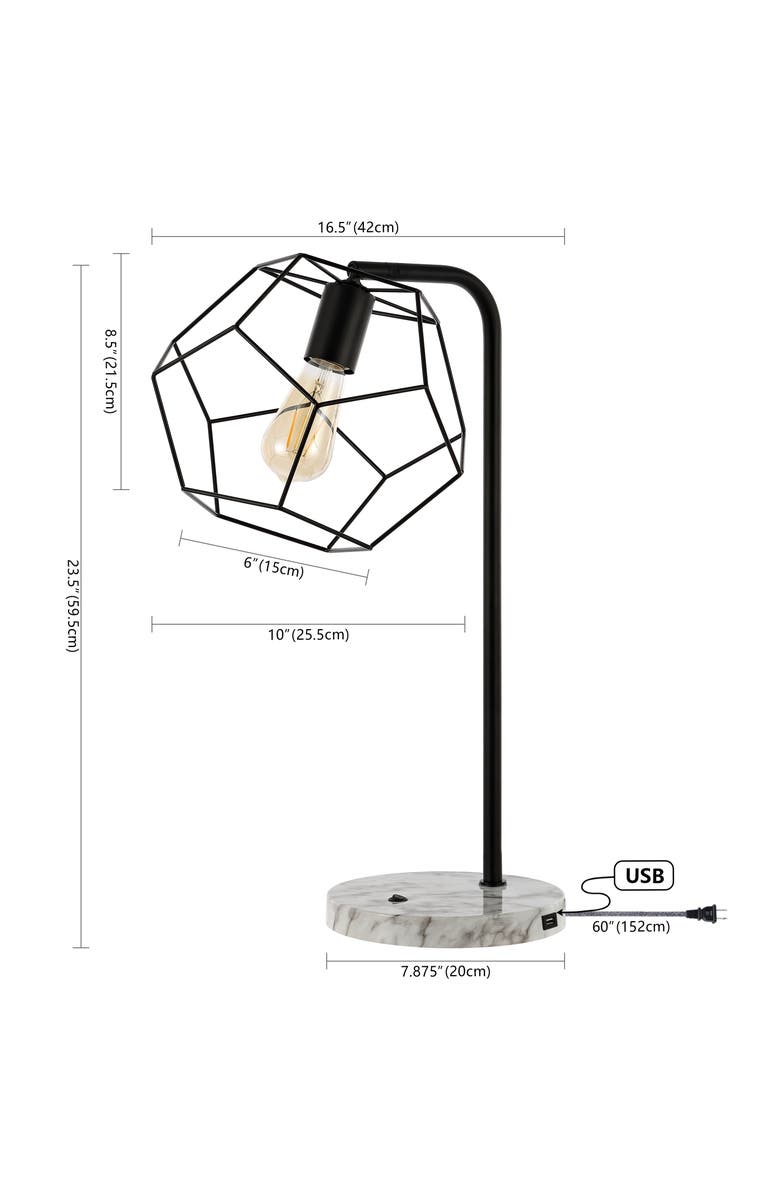 JONATHAN Y Penta 23.5" Industrial Farmhouse Head-Adjustable Iron LED Task Lamp with USB Charging Port, Black, Alternate, color, Black