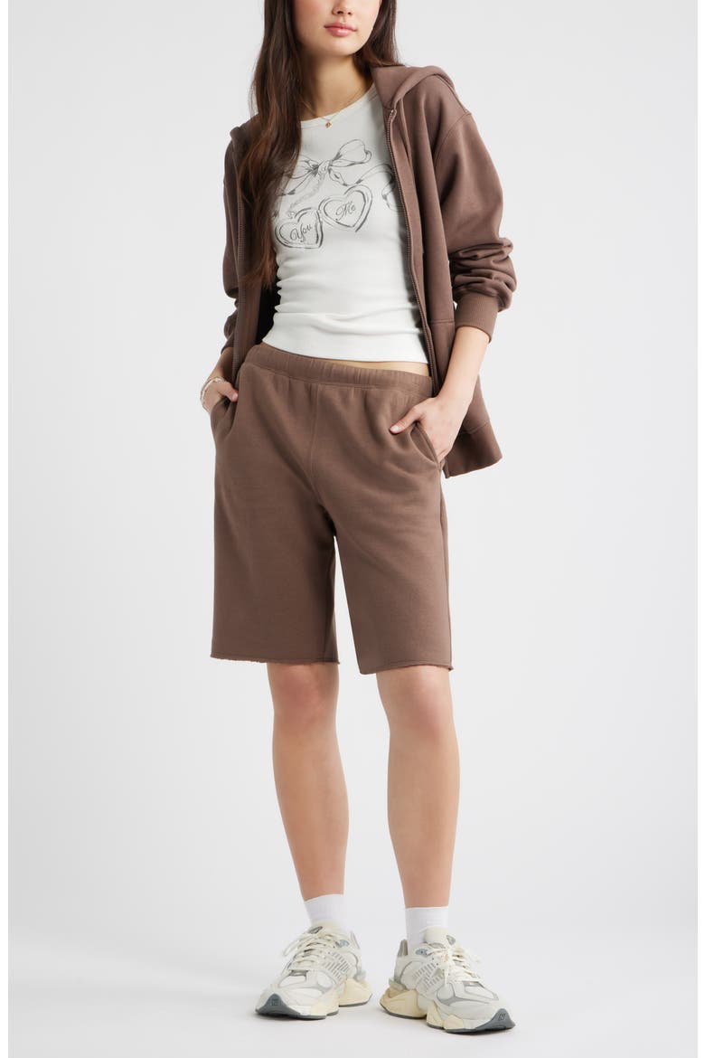Long Fleece Sweat Shorts, Alternate, color, BROWN QUARTZ