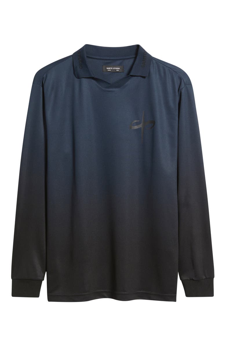 SANTO STUDIO Trust Perforated Long Sleeve Jersey Polo, Alternate, color, Blue