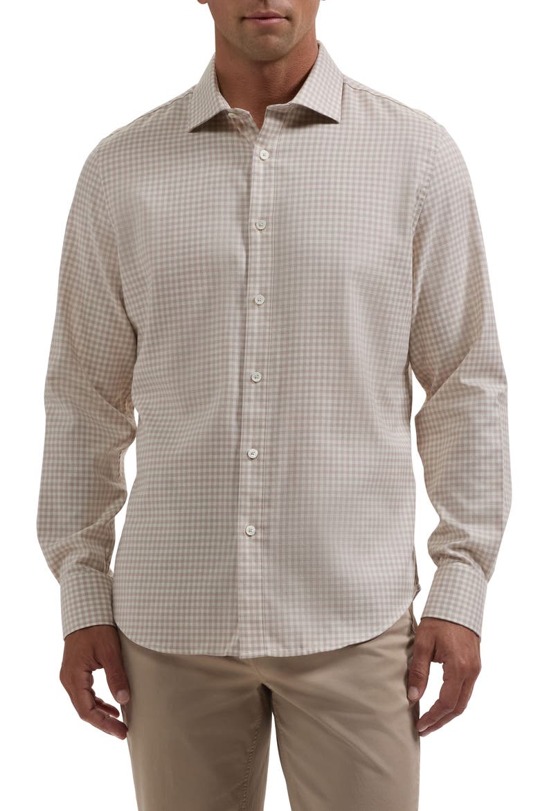 Axel Shaped Fit Check Button Up Shirt, Main, color, COBBLESTONE