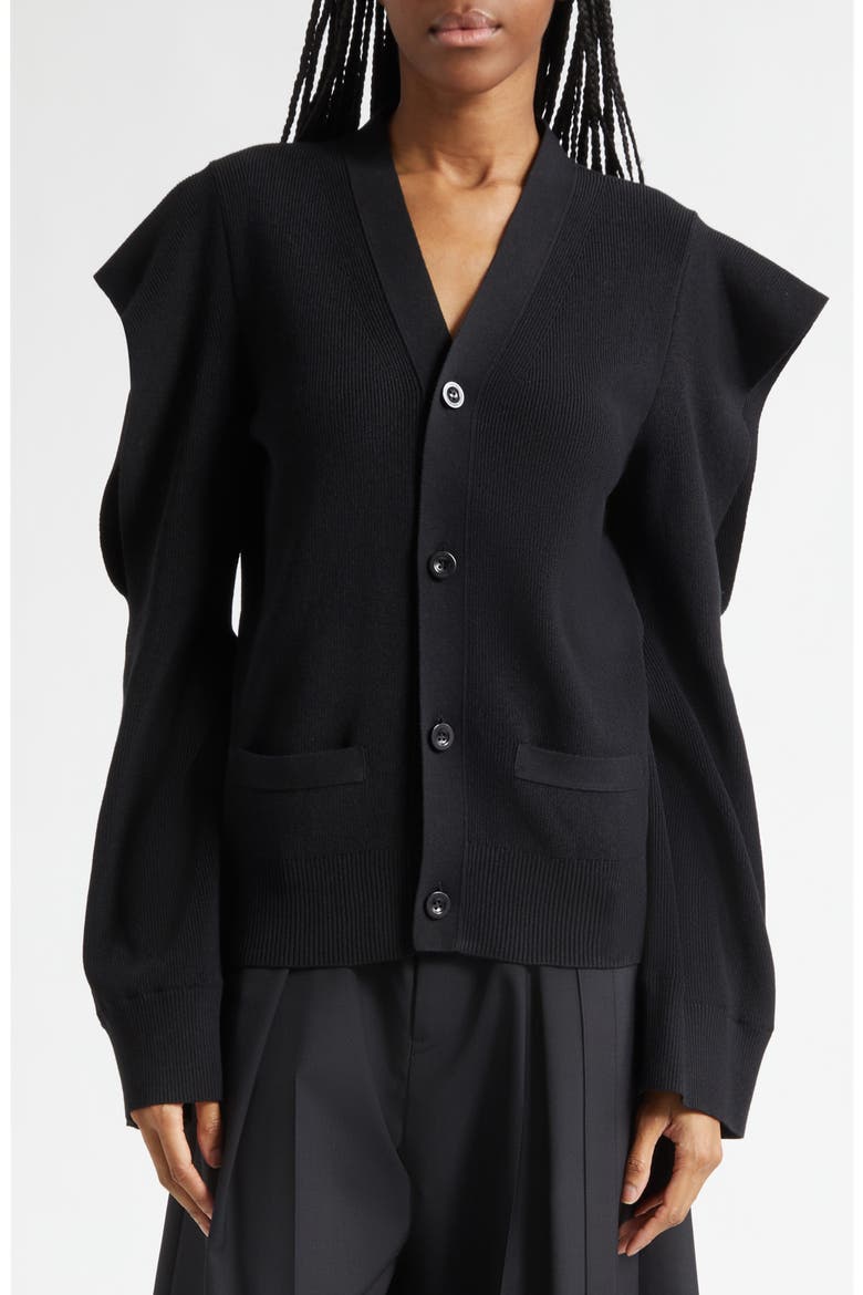 Rib V-Neck Cardigan, Alternate, color, BLACK
