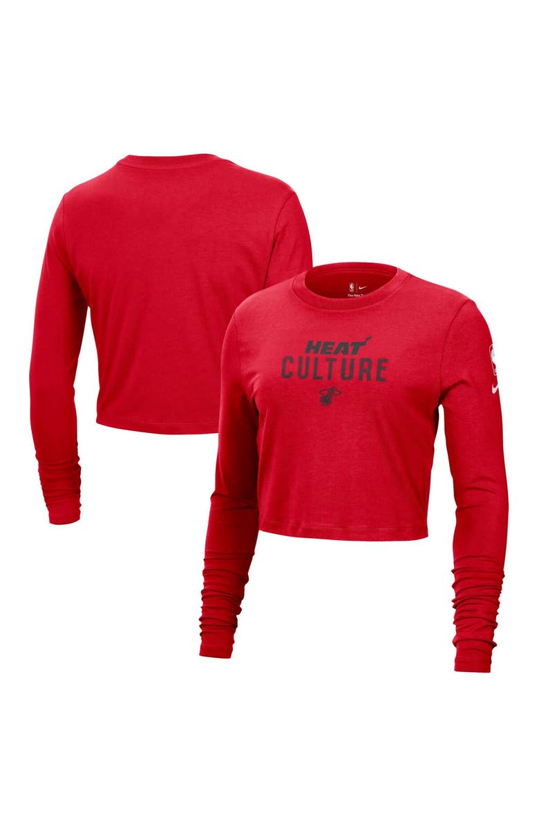 Nike Women's Nike Red Miami Heat 2024/25 City Edition Essential Logo Slim Fit Long Sleeve Cropped T-Shirt, Main, color, 