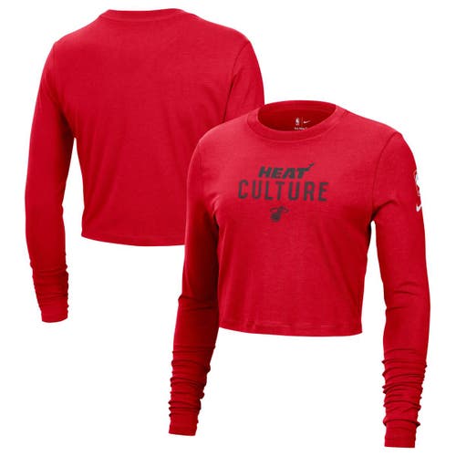 Nike Red Miami Heat 2024/25 City Edition Essential Logo Slim Fit Long Sleeve Cropped T-shirt In Red