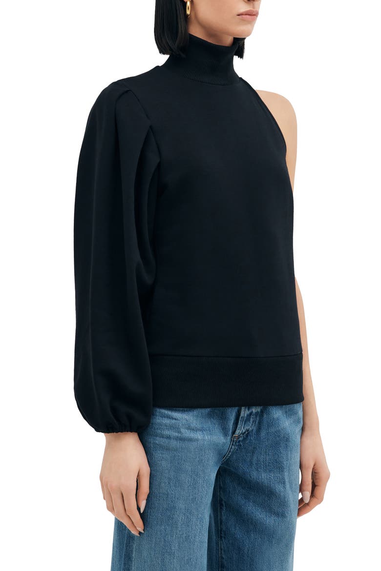 Rhett One Shoulder Sweatshirt, Alternate, color, BLACK