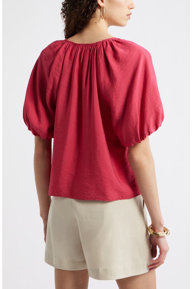 Puff Sleeve V-Neck Shirt, Alternate, color, RED JAZZY