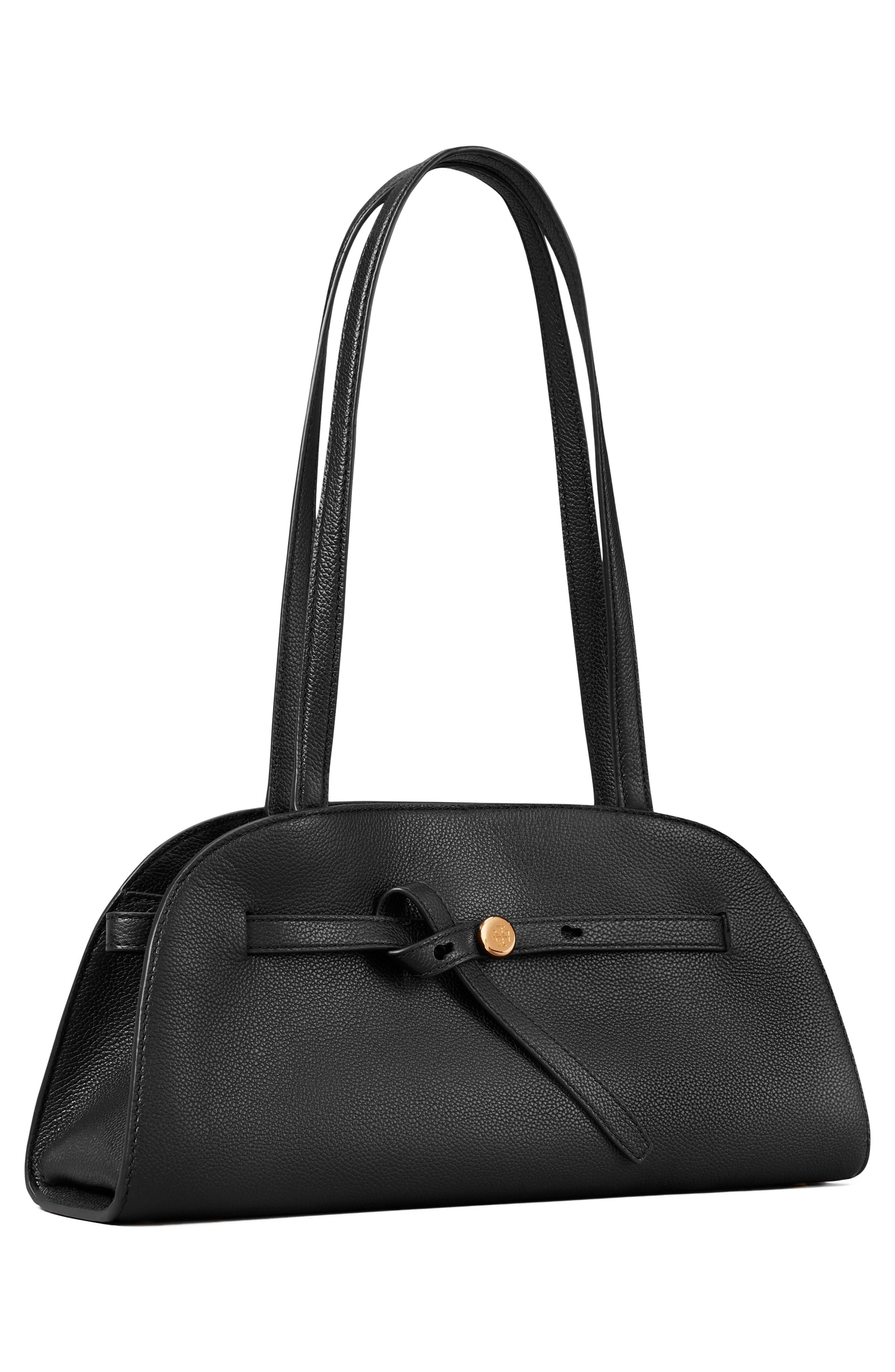 Romy East West Leather Bauletto, Alternate, color, BLACK