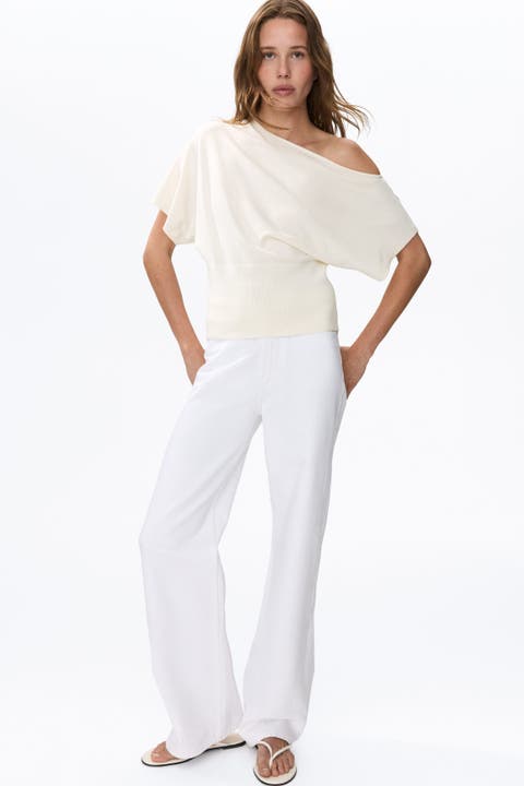 Fine-knit One-shoulder Top
